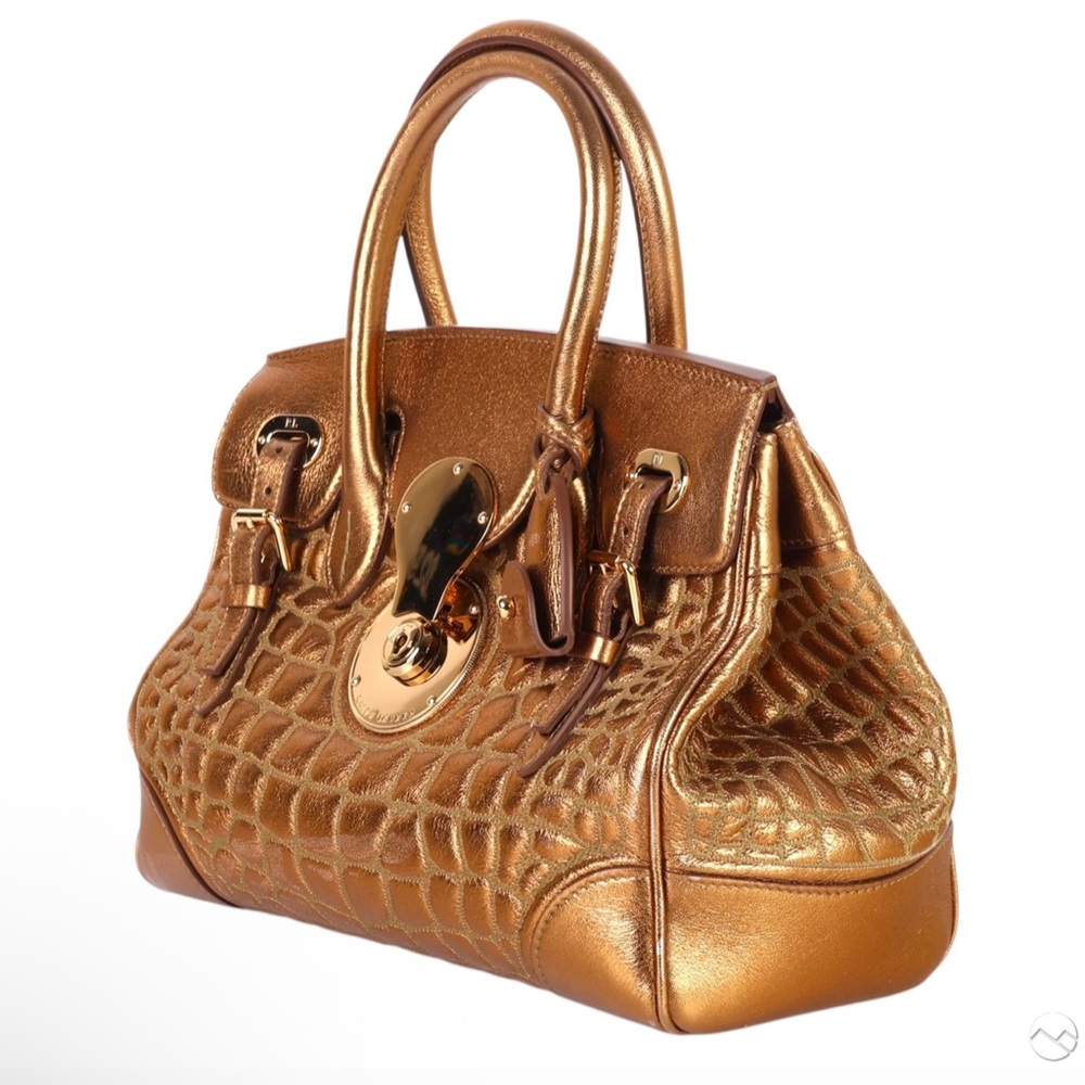 Ralph Lauren Ricky 27 Quilted Gold bronze Leather Handbag - Picture 2 of 14